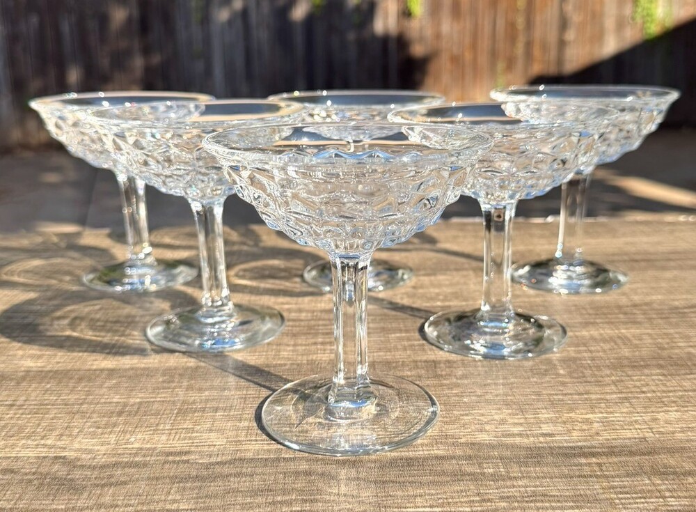 Fostoria American Clear Crystal Tall Sherbet Champagne Glasses Set of 6 Vintage